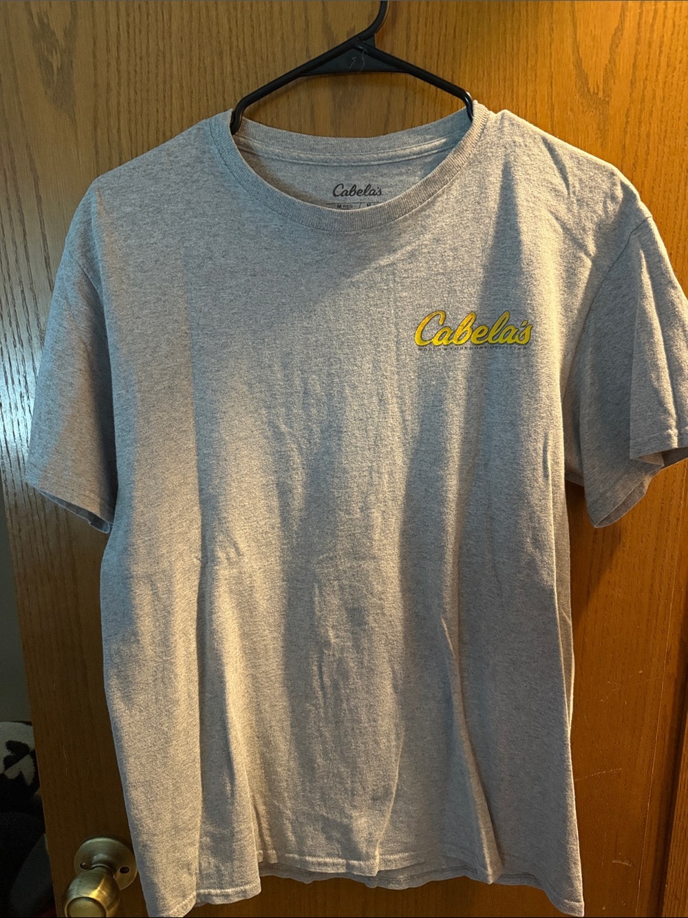 Cabela's Gray Tee with Yellow Script Logo